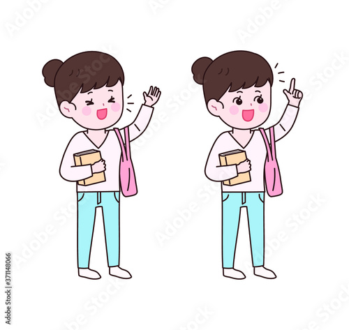 캐주얼한 패션의 여자 대학생 캐릭터.