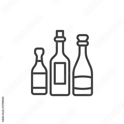 Three bottle of wine line icon. linear style sign for mobile concept and web design. Alcohol beverage bottles outline vector icon. Symbol, logo illustration. Vector graphics