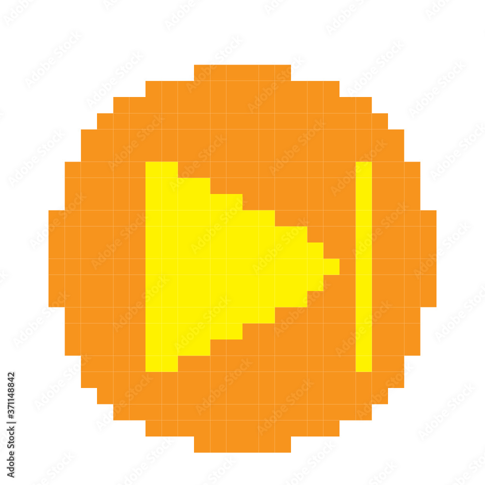 Pixel art button. Vector picture.