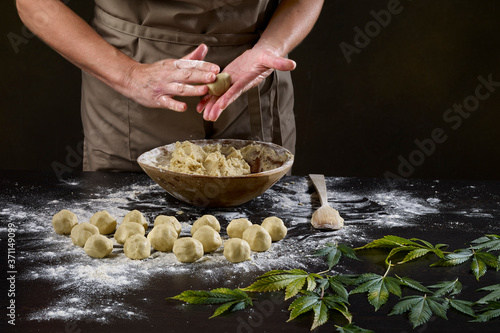 Baker preparing marijuana cookies photo