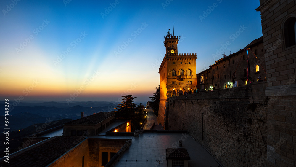 Public Palace in San Marino just after sunset