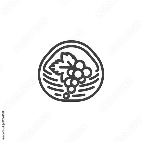Basket with grapes line icon. linear style sign for mobile concept and web design. Bunch of grape in the wicker basket outline vector icon. Symbol, logo illustration. Vector graphics