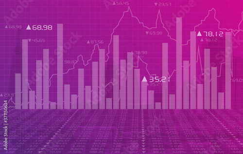 Stock market digital graph chart on LED display concept. A large display of daily stock market price and quotation. Indicator financial with buildings background