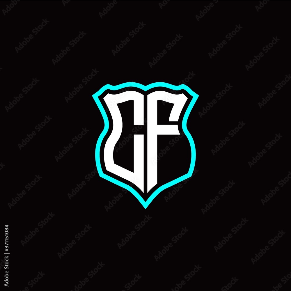 Initial C F letter with shield style logo template vector