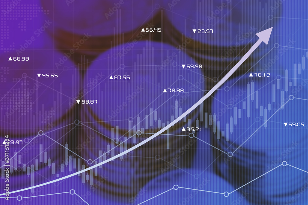 Stock market digital graph chart on LED display concept. A large display of daily stock market price and quotation. Indicator financial with buildings background Stock market digital graph chart on LED display concept. A large display of daily stock market price and quotation. Indicator financial with buildings background