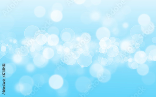 White lights bokeh, defocus glitter blur on blue background. illustration.