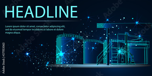 Tank farm. 3d abstract vector illustration. Low poly wireframe