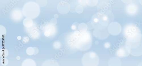 White lights bokeh, defocus glitter blur on soft blue background. illustration.