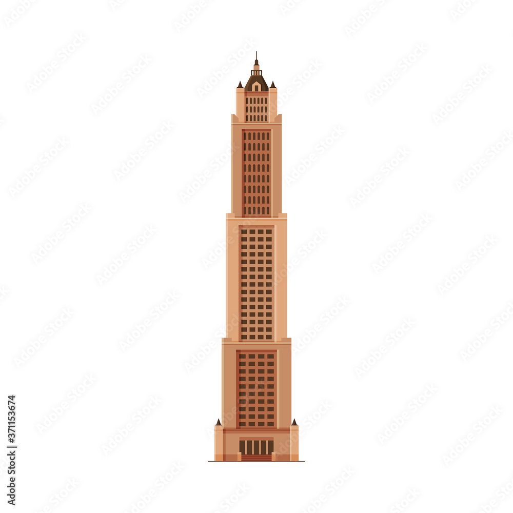 Downtown Skyscraper, City Business or Residential Building Exterior Vector Illustration