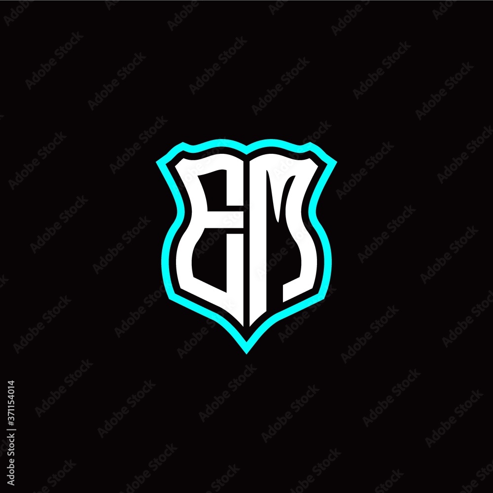 Initial E M letter with shield style logo template vector Initial E M letter with shield style logo template vector