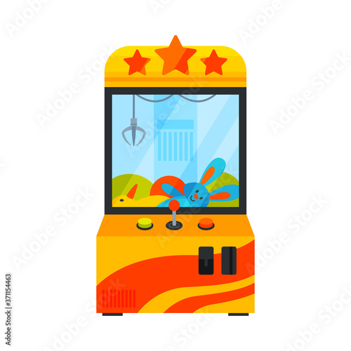 Claw Crane Game Machine, Gaming Computer Machinery Vector Illustration