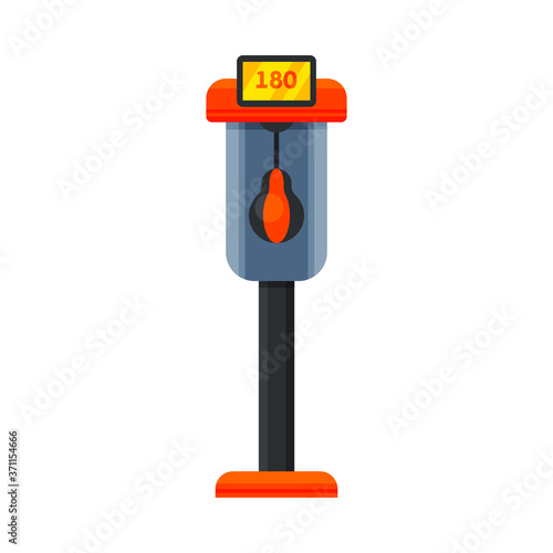 Boxing Attraction with Punching Bag, Gaming Machinery Vector Illustration