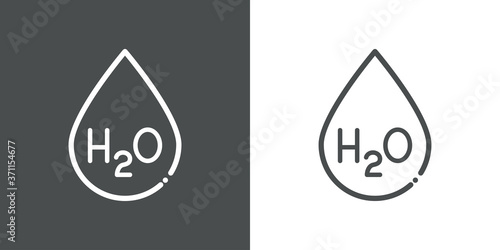 Logotipo lineal gota de agua con texto h2o en fondo gris y fondo blanco