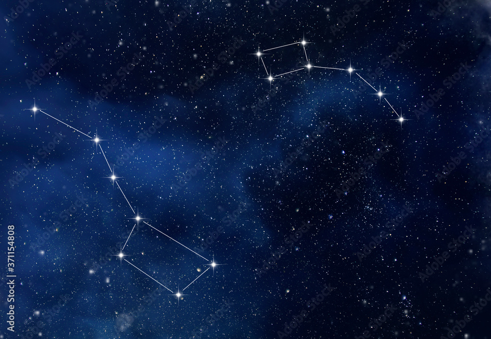 The constellation Ursa Major and Ursa Minor in the starry sky as background