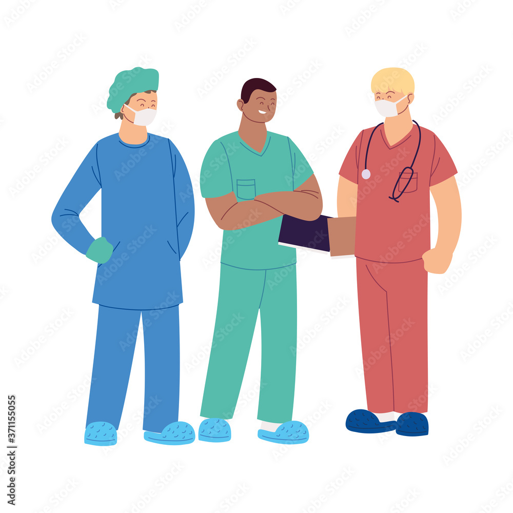 men doctors with mask and uniforms vector design men doctors with mask and uniforms vector design
