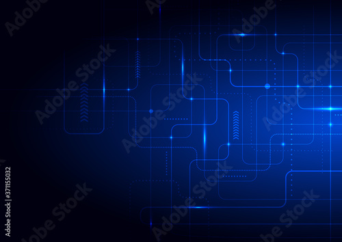 Abstract technology futuristic concept glowing blue lines and lighting on dark background.