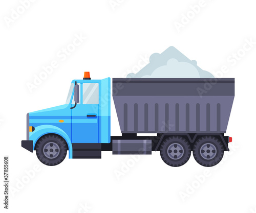 Truck Loaded with Snow, Heavy Professional Cleaning Road Vehicle Vector Illustration