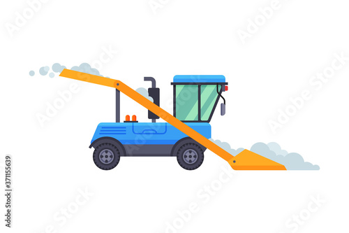 Winter Snow Removal Machine, Cleaning Road Vehicle Vector Illustration