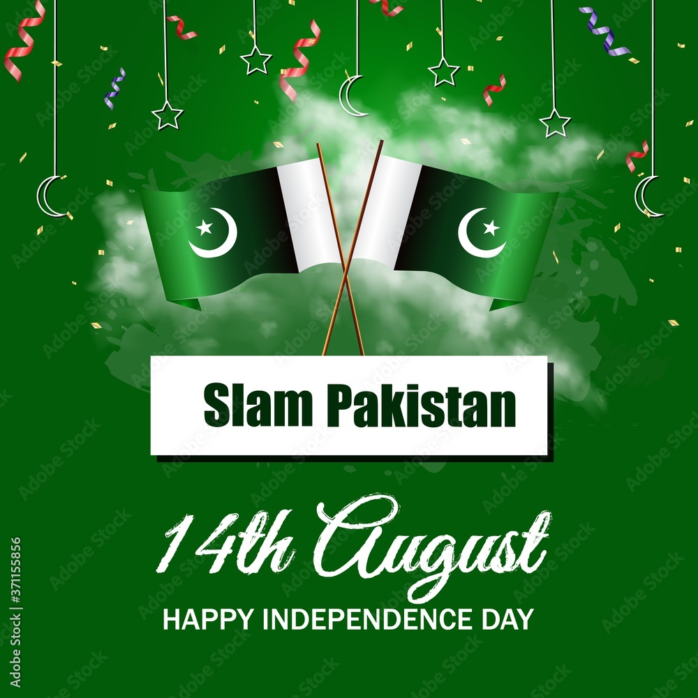 14th August pakistan independence day banner or poster with national