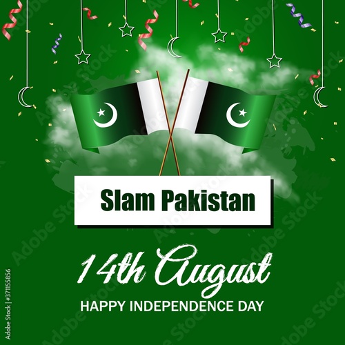 14th August pakistan independence day banner or poster with national flag and minor-e-pakistan. Concept of national holiday.vecror illustration.