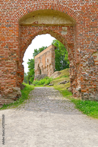 Fototapeta Naklejka Na Ścianę i Meble -  Ruins of medieval castle in Viljandi, Estonia in summer sunny day. soft focus.
