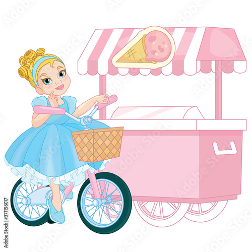 Cute girl and ice cream cart