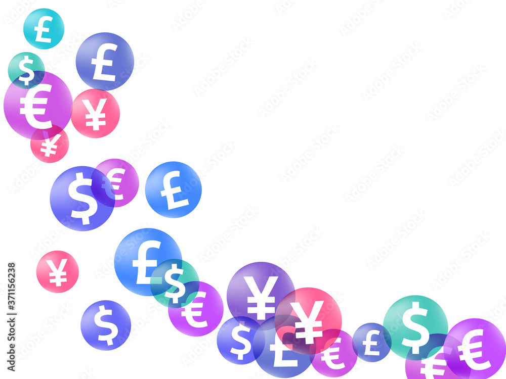 Euro dollar pound yen circle signs scatter currency vector design. Profit growth concept. Currency Euro dollar pound yen circle signs scatter currency vector design. Profit growth concept. Currency