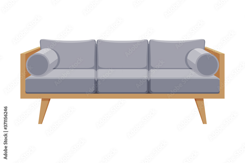 Gray Comfortable Sofa, Cozy Domestic or Office Furniture, Modern Interior Design Flat Vector Illustration Gray Comfortable Sofa, Cozy Domestic or Office Furniture, Modern Interior Design Flat Vector Illustration