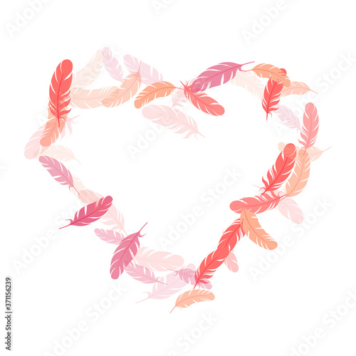 Fluffy twirled feathers on white design.