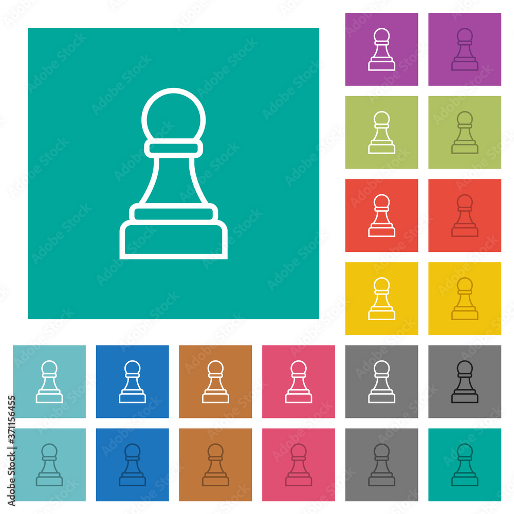 White chess pawn square flat multi colored icons