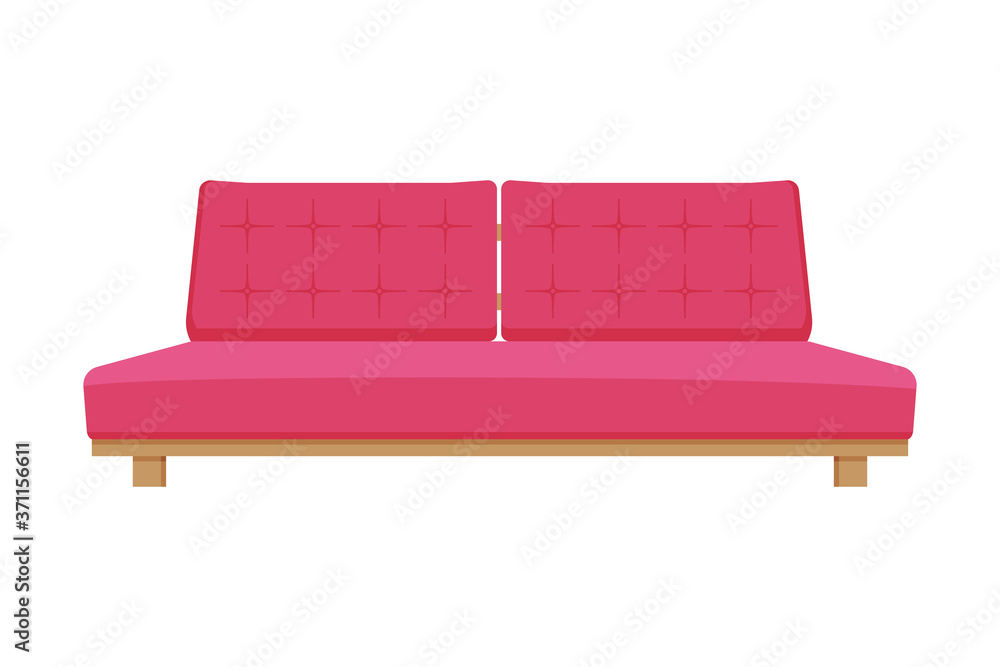 Comfortable Sofa, Cushioned Cozy Domestic or Office Furniture with Pink Upholstery, Modern Interior Design Element Flat Vector Illustration Comfortable Sofa, Cushioned Cozy Domestic or Office Furniture with Pink Upholstery, Modern Interior Design Element Flat Vector Illustration
