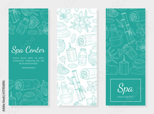 Spa Center, Health and Beauty Banner Template, Organic Natural Cosmetics and Accessories, Beauty, Relax and Natural Medicine, Flyer, Coupon, Certificate, Promotional Leaflet Vector Illustration