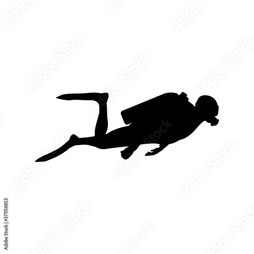 Concepto buceo deportivo. Silueta buzo en color negro