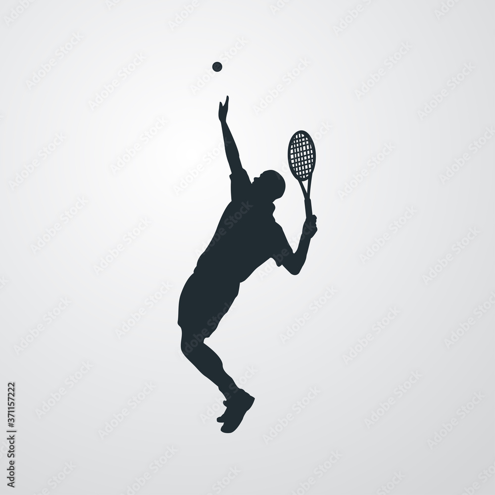 Vecteur Stock Silueta jugador de tenis con raqueta y pelota en fondo gris |  Adobe Stock