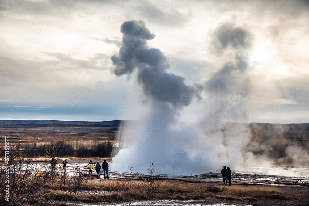Fototapeta premium Geysir, sometimes known as The Great Geysir, is a geyser in southwestern Iceland. (A Couple ''May be Prince and Princess