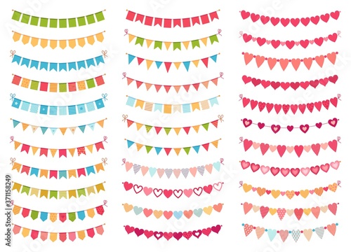 Bunting flags collection for decoration party, celebration birthday or festival, carnival event hanging banner. Vector illustration