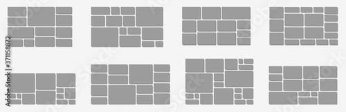 Horizontal photo collage layout. Frames photo parts, picture or corporate images for board and branding presentation portfolio vector mockup. Portfolio collage combination, empty gallery illustration