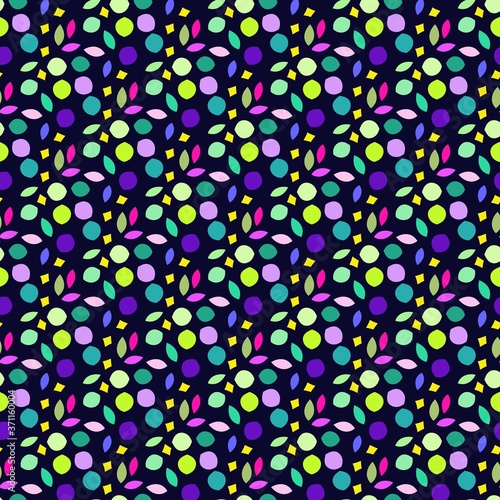 bright seamless pattern. multicolored spots on a dark blue background. cover, print.