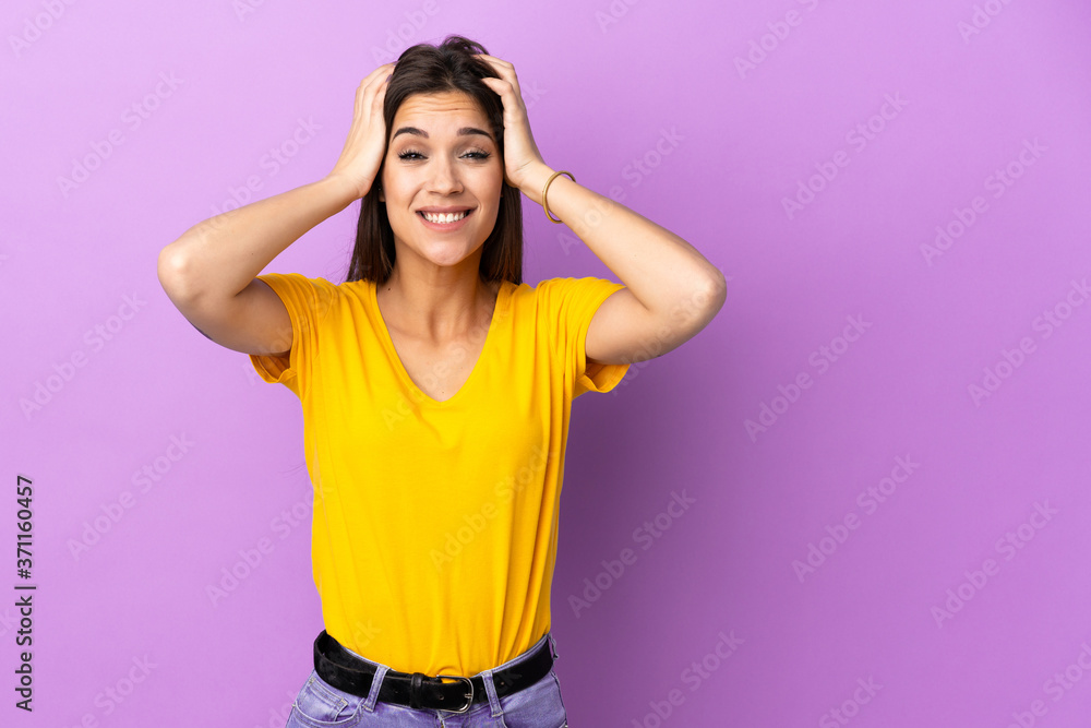 Young caucasian woman over isolated background doing nervous gesture Young caucasian woman over isolated background doing nervous gesture