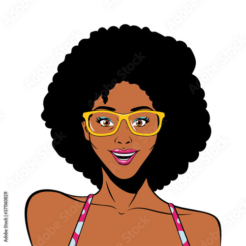 retro black afro woman cartoon with glasses vector design