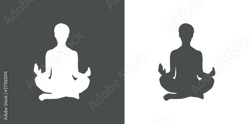 Silueta de mujer practicando la posición del loto de yoga en fondo gris y fondo blanco