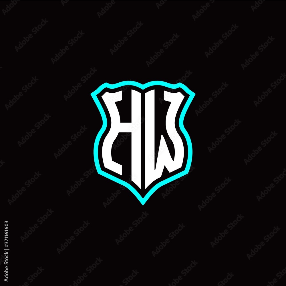 Initial H W letter with shield style logo template vector