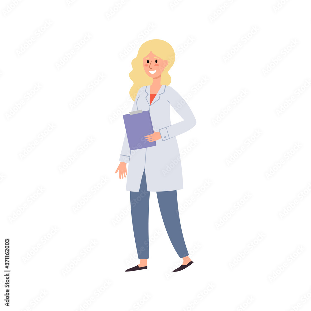 Cartoon vector illustration of blondy female nurse holding clipboard Cartoon vector illustration of blondy female nurse holding clipboard