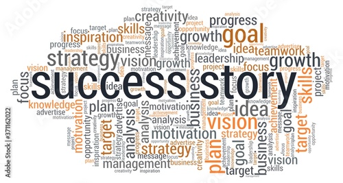 Success story word cloud isolated on a white background.