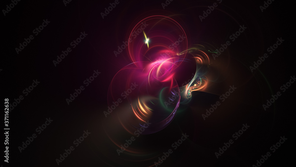 Abstract colorful golden and crimson glowing shapes. Fantasy light background. Digital fractal art. 3d rendering.