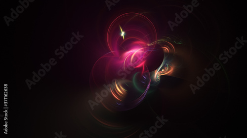 Abstract colorful golden and crimson glowing shapes. Fantasy light background. Digital fractal art. 3d rendering.