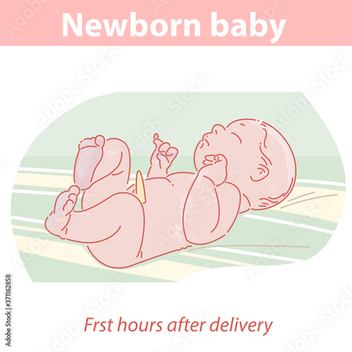 Newborn baby at first minutes after delivery.