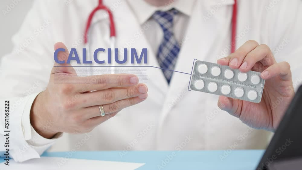 Medical doctor talks about Calcium tablets in his office. Telemedicine session with a patient Medical doctor talks about Calcium tablets in his office. Telemedicine session with a patient