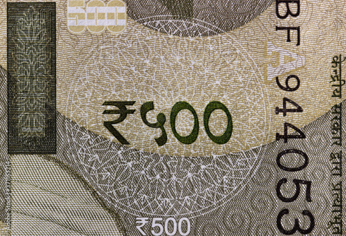 Konstfotografi macro image of Indian currency 500 rupee note