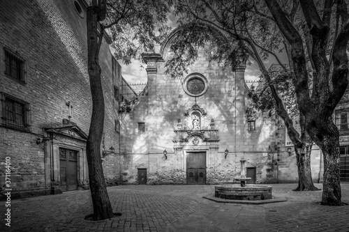 Streets of Barcelona. Sant Felip Neri square. in black and white. fine art